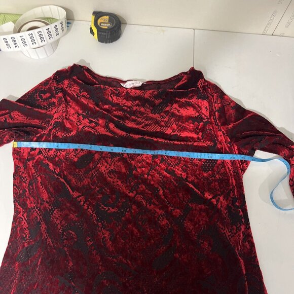 Alison Daley Red Velvet and Black Mesh Fairygoth Holiday Blouse Womens Size L - Picture 6 of 8